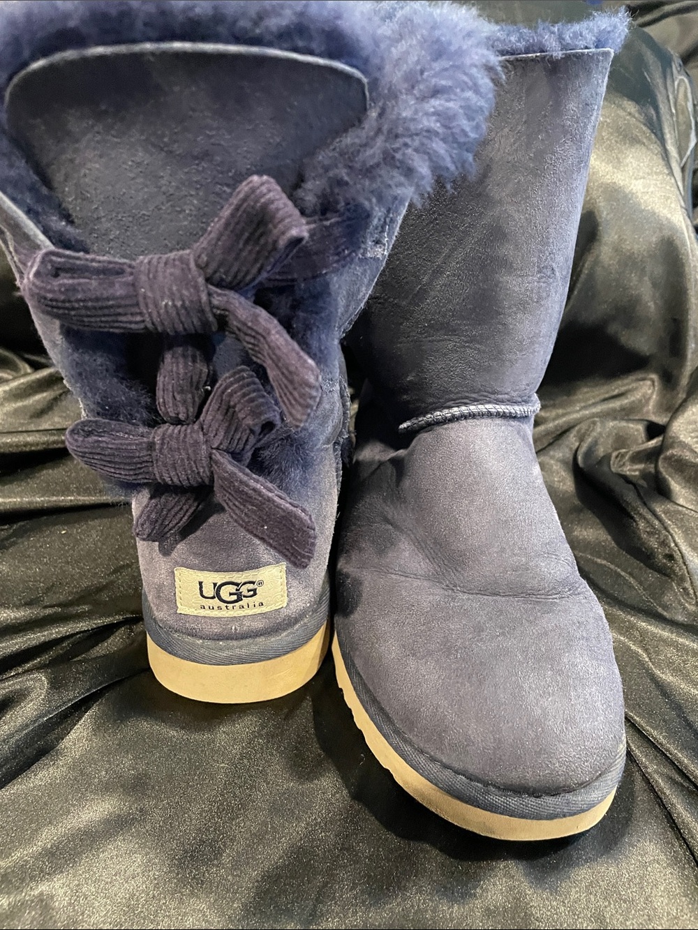 UGG Navy Suede Bailey Bow Winter Boots